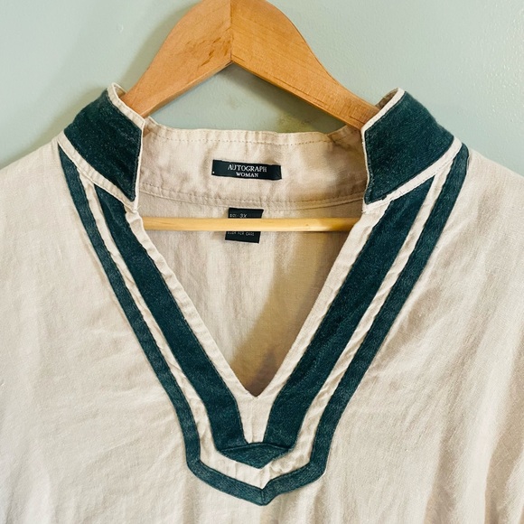 Autograph Womens Tunic Top Plus Size 3X Linen Navy Long Sleeve V-Neck RN 96639 - Picture 3 of 9